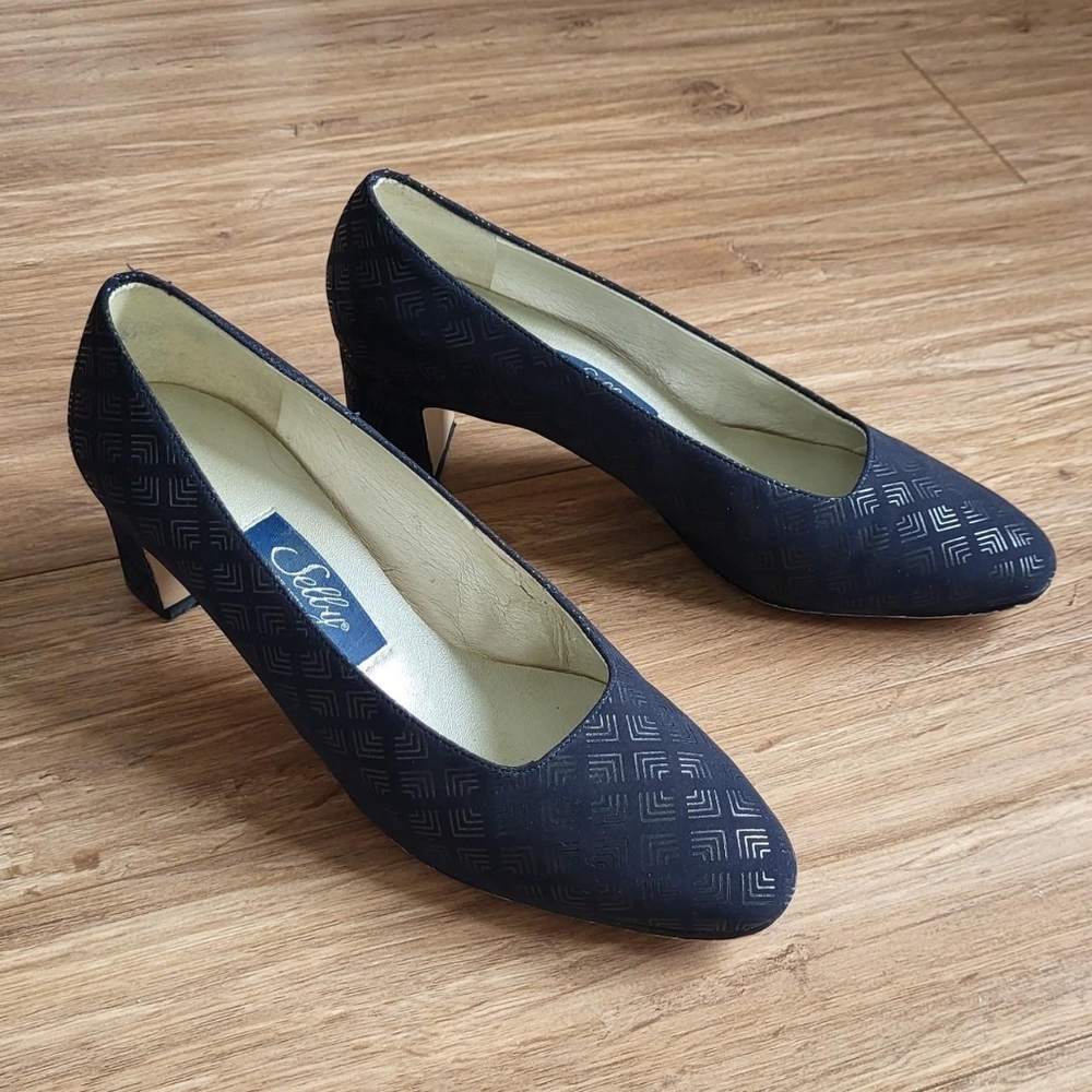 Vintage Black Suede Block Heels